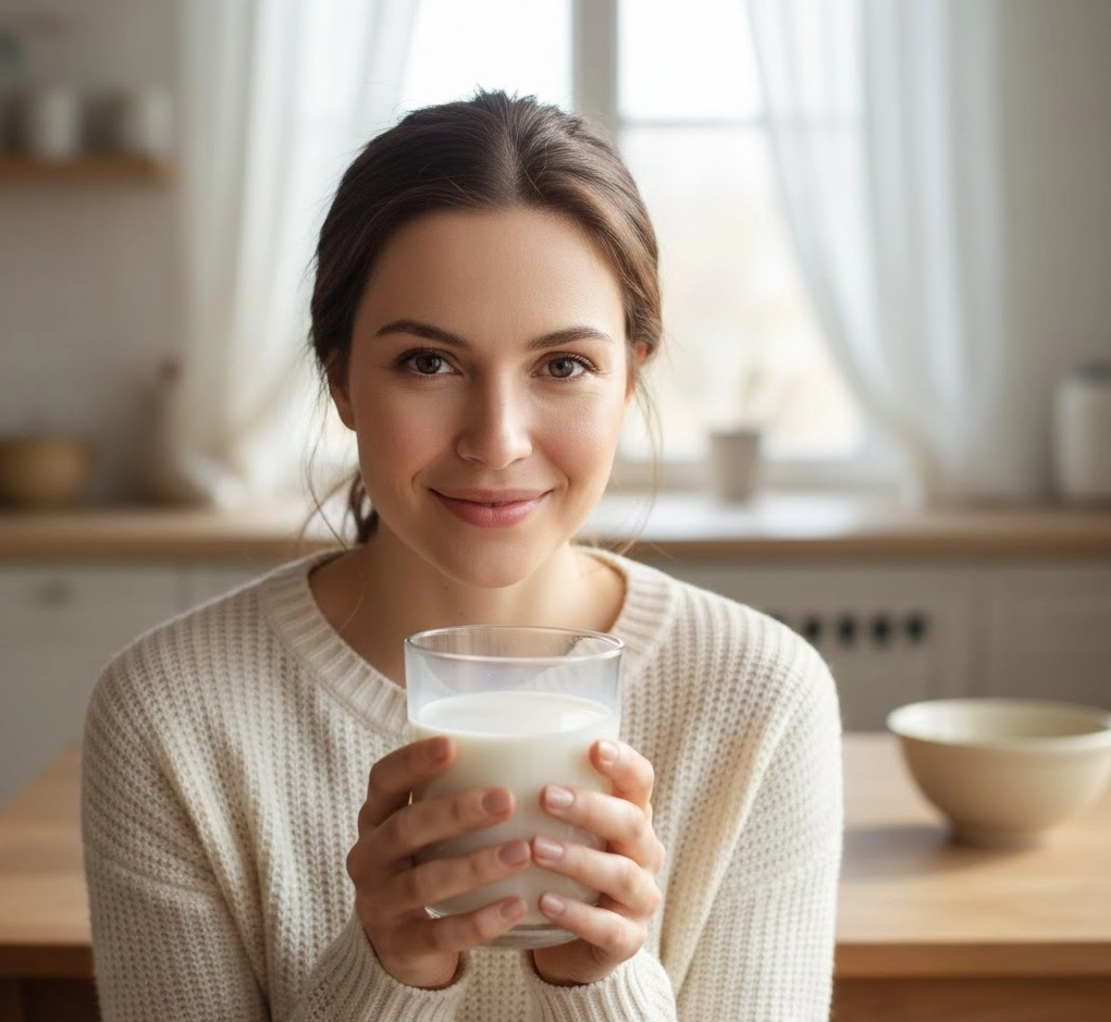 Женщина с молоком в руках