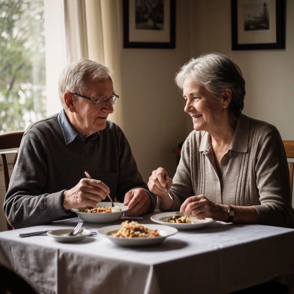 Пара обедает за столом