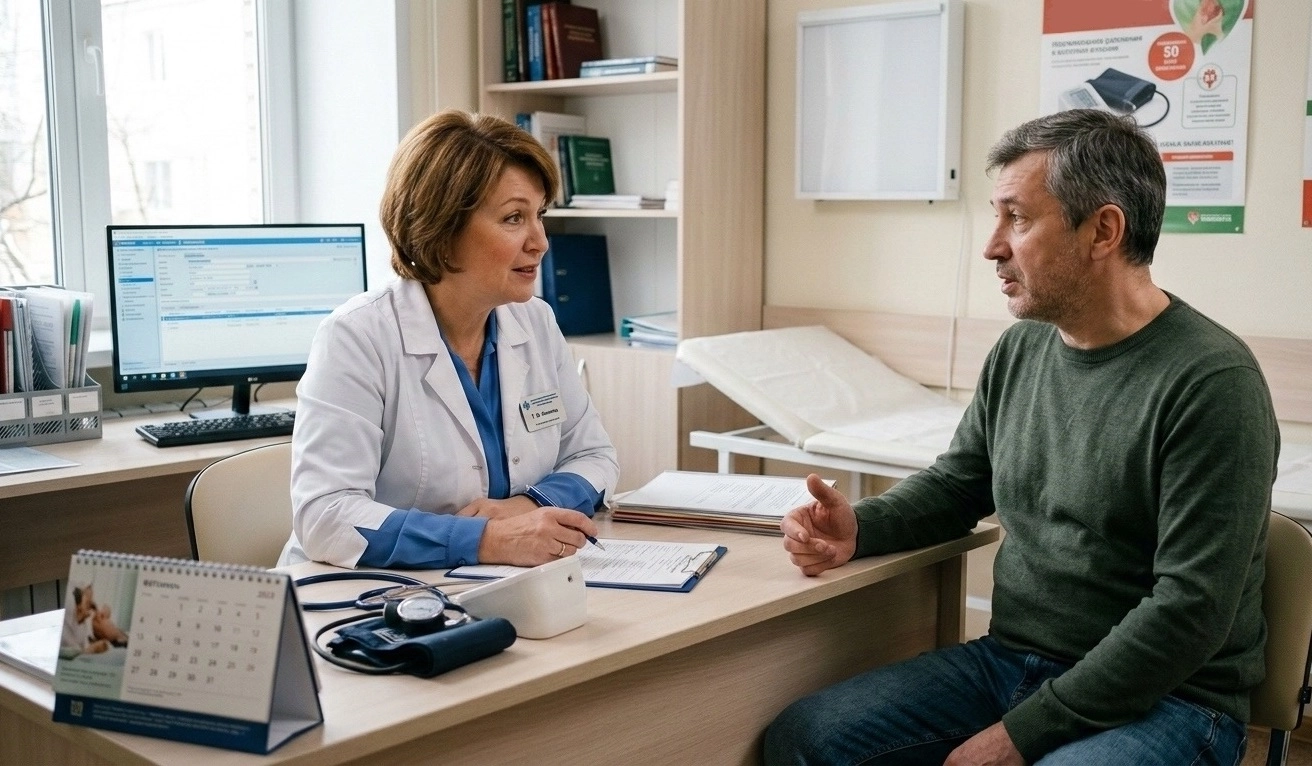 Мужчина на приёме в кабинете врача