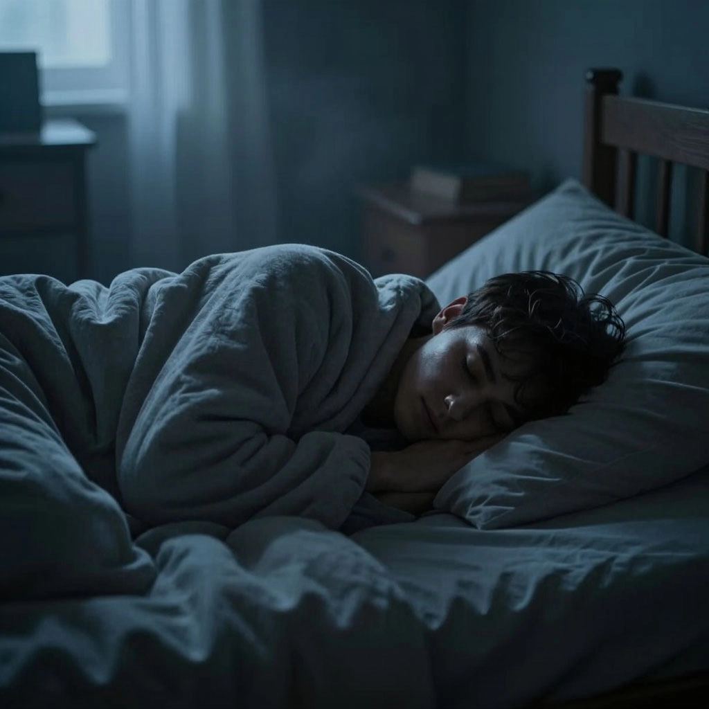 Парень спит в кровати