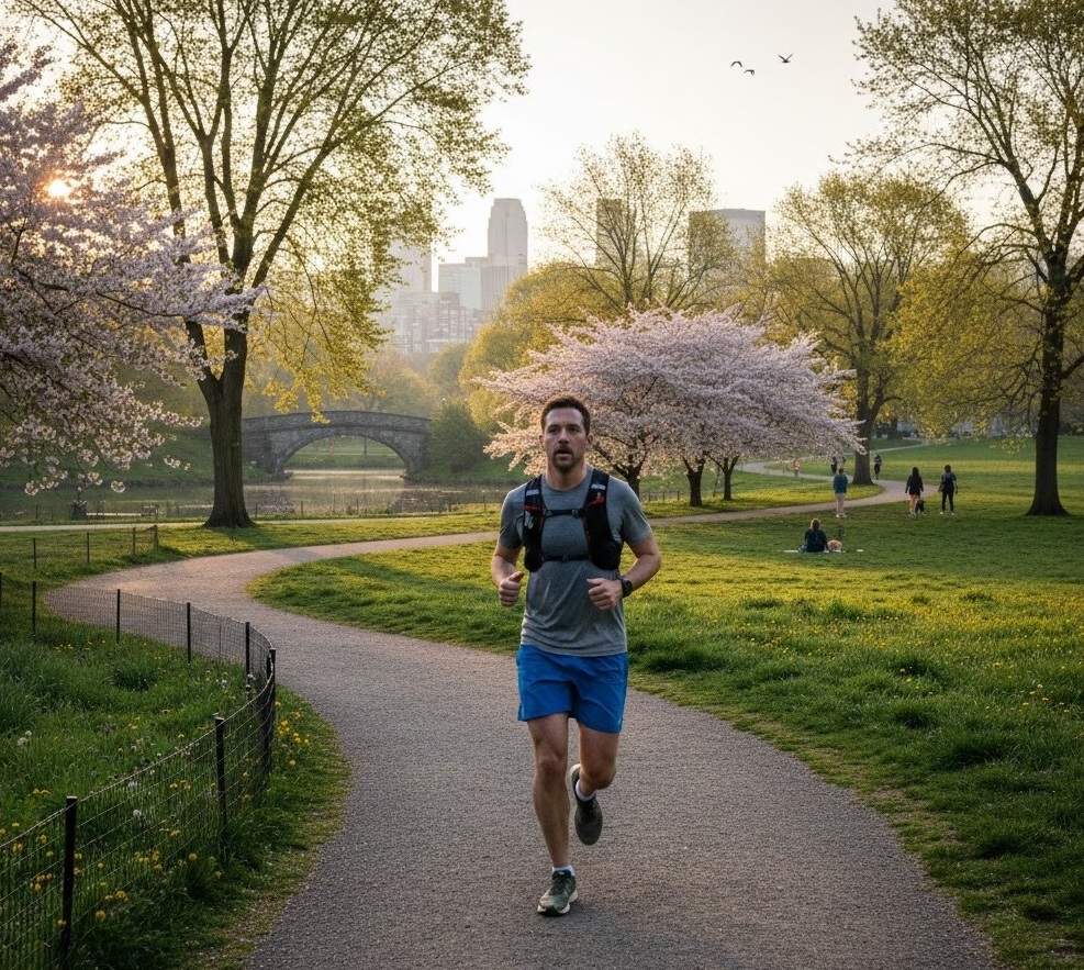 Мужчина вышел на пробежку в парк